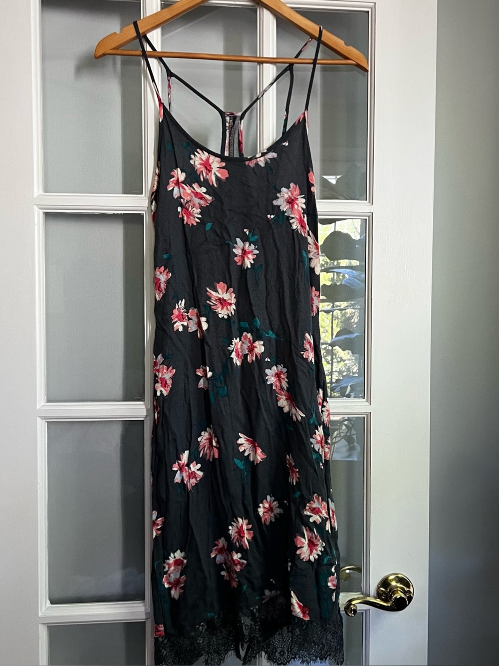 O'Neill Black Midi Slip Dress with Pink Floral Accents